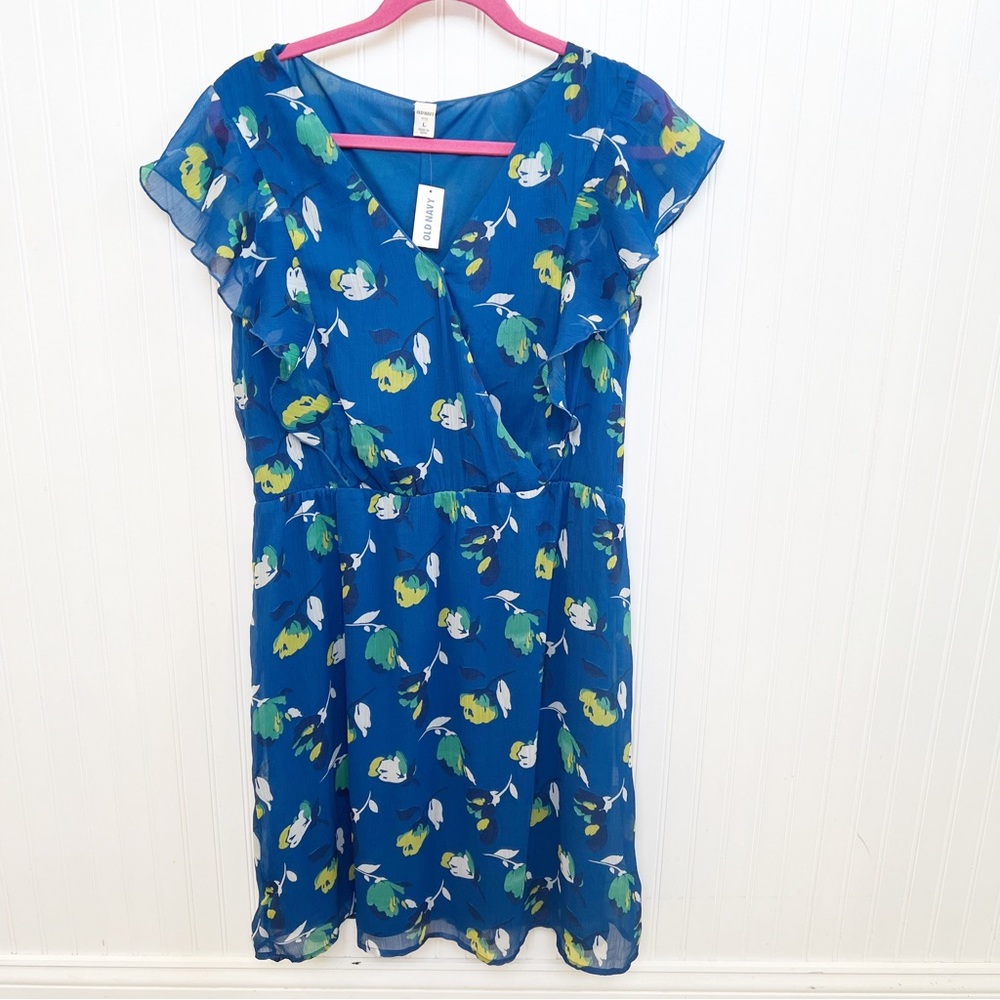 Old Navy NWT Blue Floral V-Neck Flutter Sleeve Dress Size Large